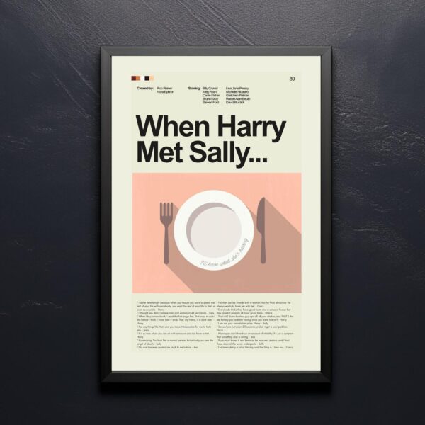 Mid-century modern style poster of When Harry Met Sally movie