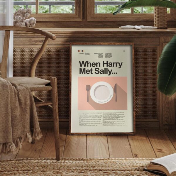 Mid-century modern style poster of When Harry Met Sally movie