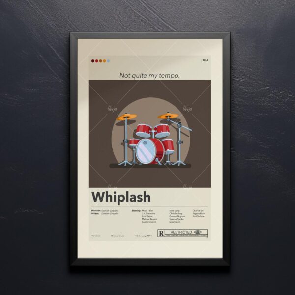 Whiplash movie poster in mid-century modern graphic design style
