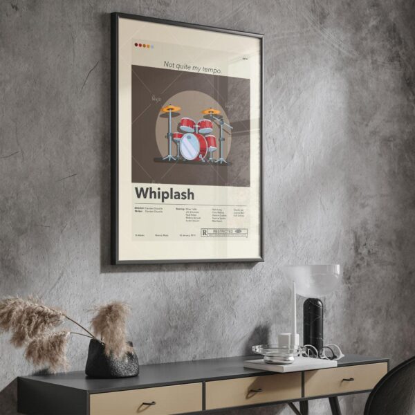 Whiplash movie poster in mid-century modern graphic design style