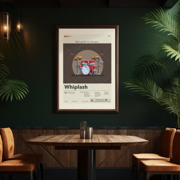 Whiplash movie poster in mid-century modern graphic design style