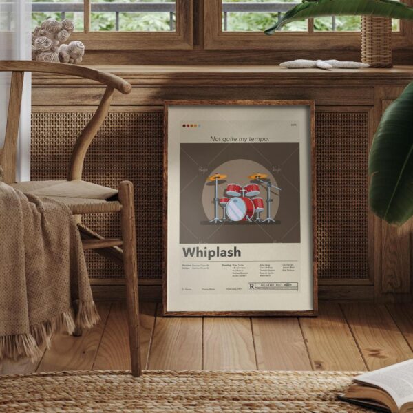 Whiplash movie poster in mid-century modern graphic design style