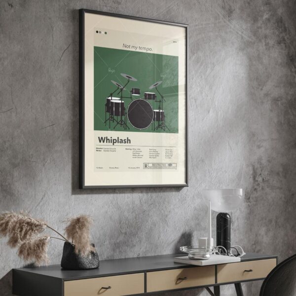 Mid-century modern Whiplash movie poster with vintage advertising style