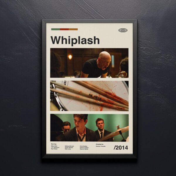Mid-century modern Whiplash movie poster art with abstract design