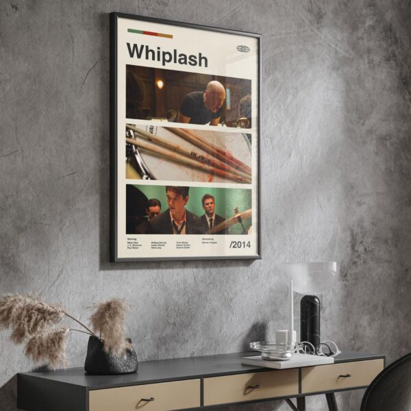Mid-century modern Whiplash movie poster art with abstract design