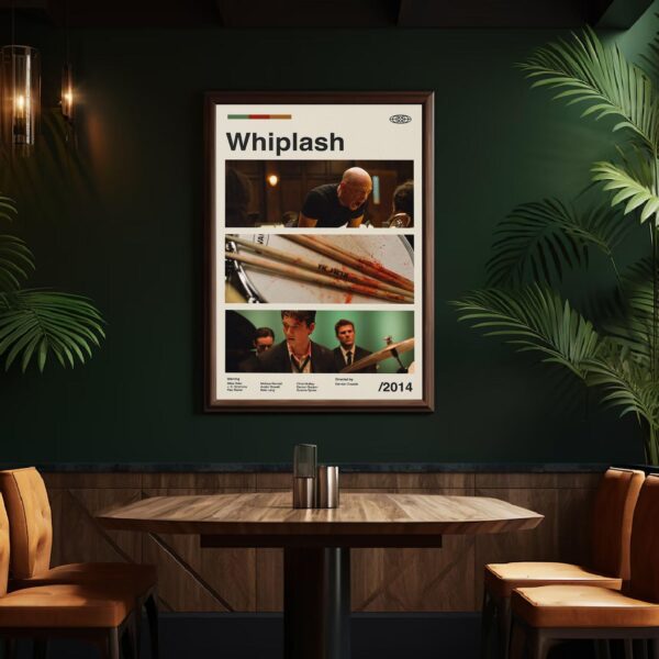 Mid-century modern Whiplash movie poster art with abstract design