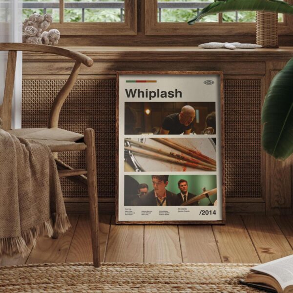 Mid-century modern Whiplash movie poster art with abstract design