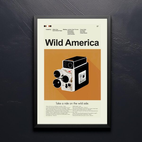 Mid-century modern Wild America movie poster with vintage graphic design