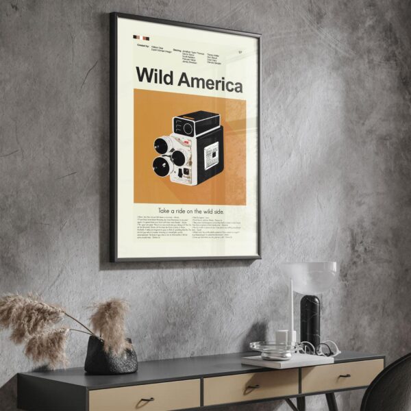 Mid-century modern Wild America movie poster with vintage graphic design