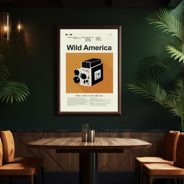 Mid-century modern Wild America movie poster with vintage graphic design