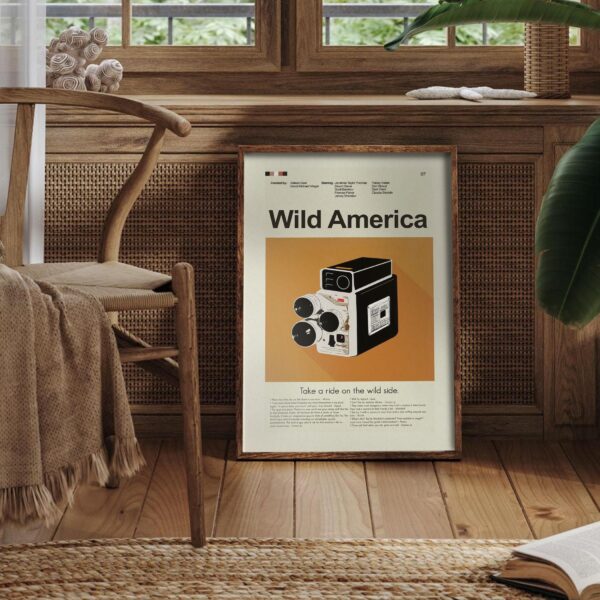 Mid-century modern Wild America movie poster with vintage graphic design