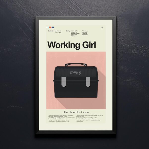 Mid-century modern style poster of the Working Girl movie cover art