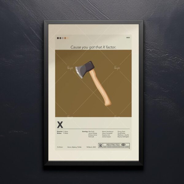 Mid-century modern X movie poster print with retro design elements