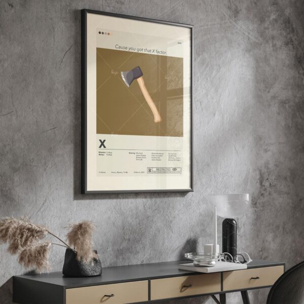 Mid-century modern X movie poster print with retro design elements
