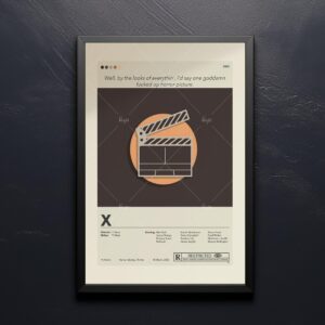 X movie poster in mid-century modern style with retro design elements