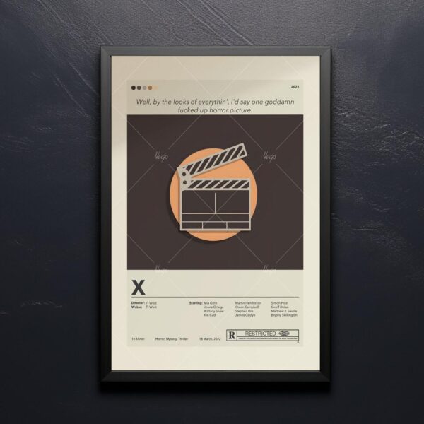 X movie poster in mid-century modern style with retro design elements