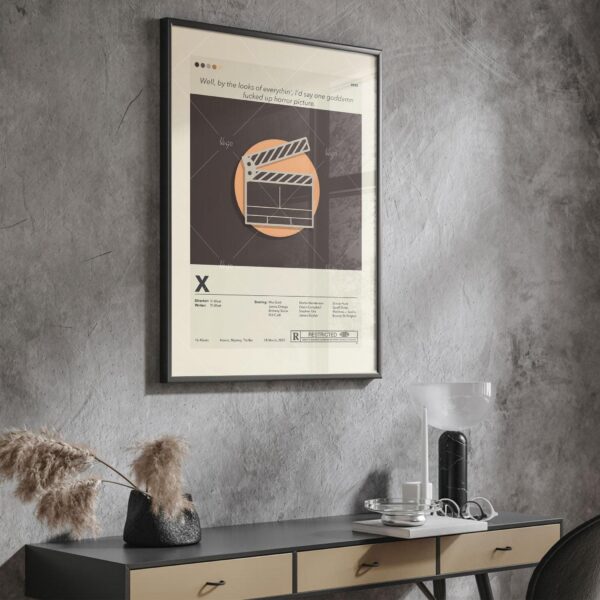 X movie poster in mid-century modern style with retro design elements