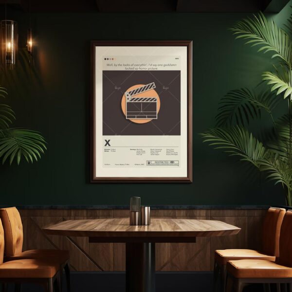 X movie poster in mid-century modern style with retro design elements