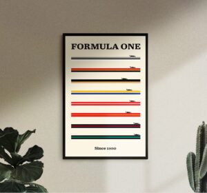 Bauhaus inspired movie poster featuring F1 race cars