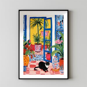 Boho cat illustration movie poster for pet lovers