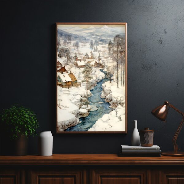Enchanting snow village winter landscape movie poster