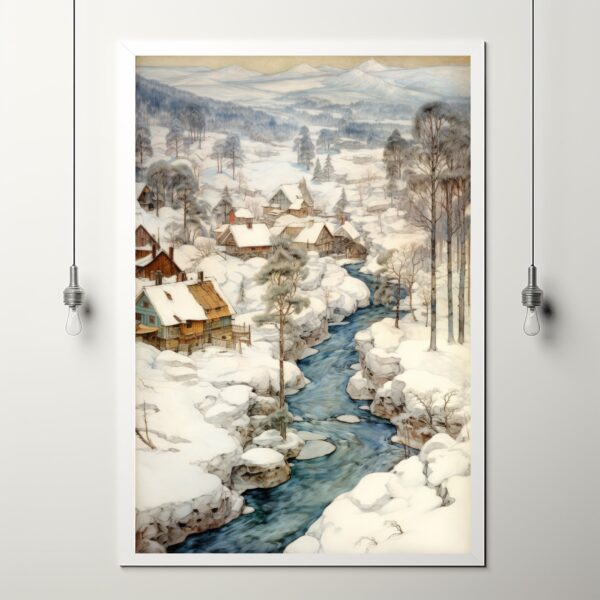 Enchanting snow village winter landscape movie poster