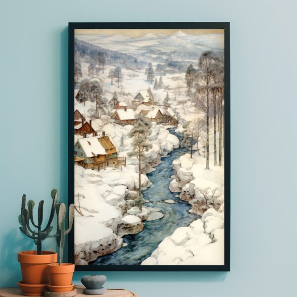 Enchanting snow village winter landscape movie poster