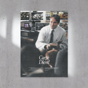 Dead Poets Society movie poster in dark academia style