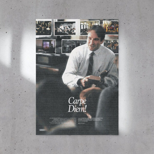 Dead Poets Society movie poster in dark academia style
