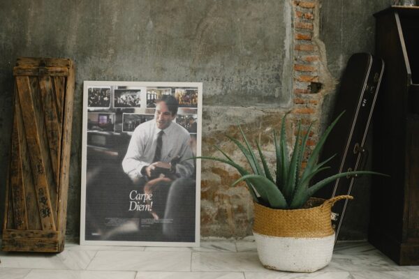 Dead Poets Society movie poster in dark academia style