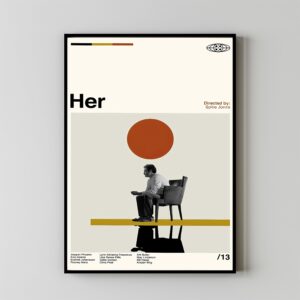 Her movie poster by Spike Jonze in retro minimalist style