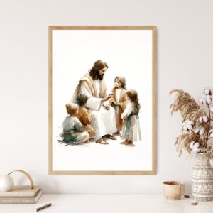 Jesus Teaching Children Watercolor Movie Poster