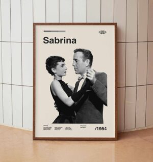 Vintage Sabrina movie poster featuring Bogart and Hepburn