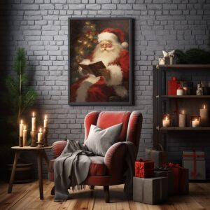 Oil painting movie poster of Santa Claus reading
