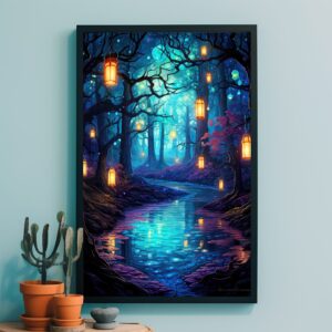 Enchanted forest movie poster artwork with lanterns