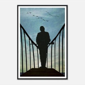 Iconic Jaws movie poster featuring a great white shark.