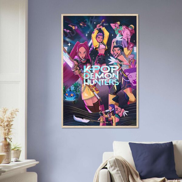 Kpop Demon Hunters movie poster wall art featuring vibrant design.