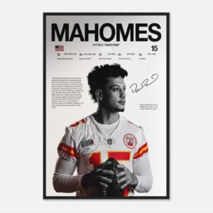 Patrick Mahomes football poster, vibrant wall art style.