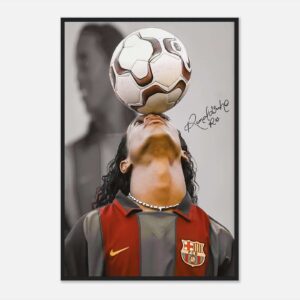 Ronaldinho football poster, featuring vibrant action shot in artistic style.